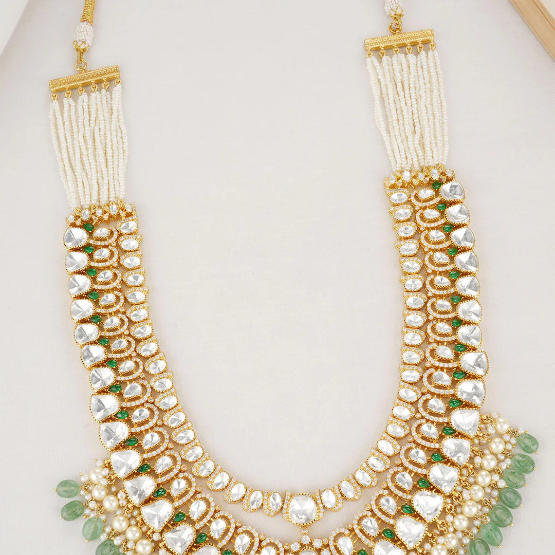 92.5 Silver, 24 kt gold-plated stylish Necklace Set studded with semi-precious stones