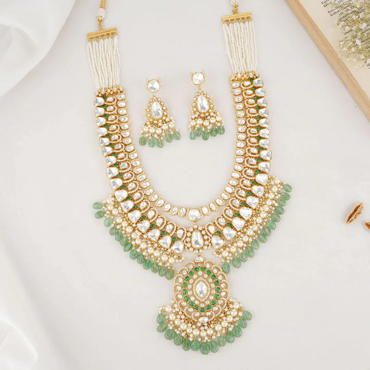 92.5 Silver, 24 kt gold-plated stylish Necklace Set studded with semi-precious stones