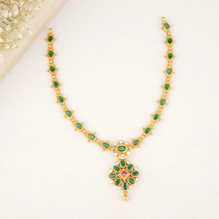 92.5 Silver, Livina Short Necklace with Green Stone