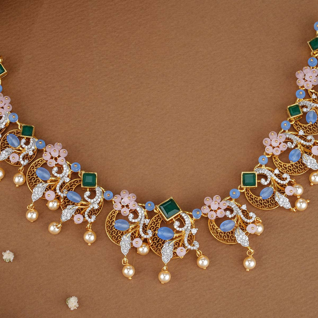 Pure 92.5 Silver Sarvani Avikam Necklace Set | SHOBITAM