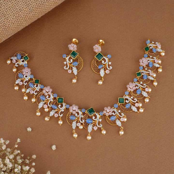 Pure 92.5 Silver Sarvani Avikam Necklace Set | SHOBITAM