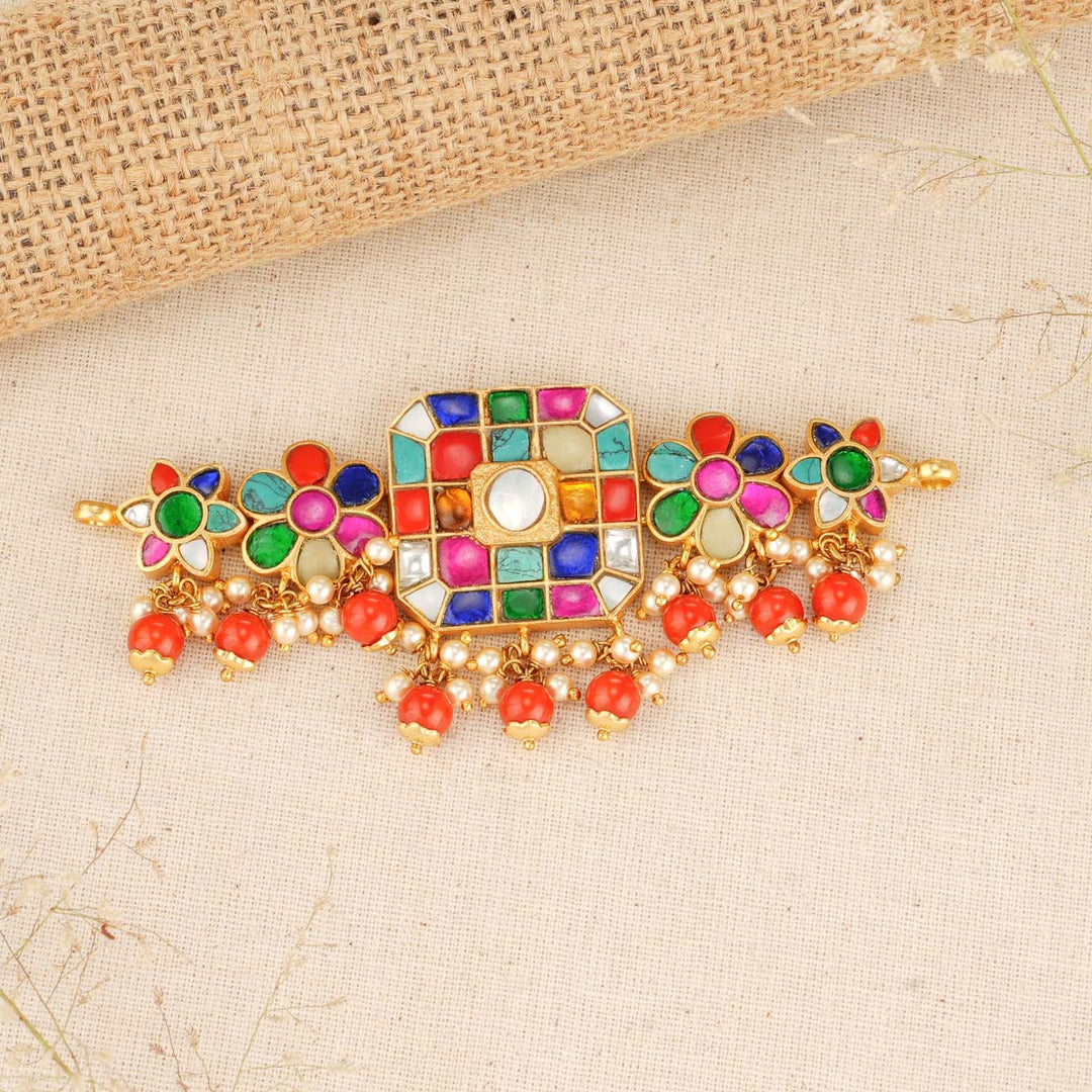 Navaratna 92.5 Silver, 24 kt Gold-Plated Radiant Kundan Choker Set