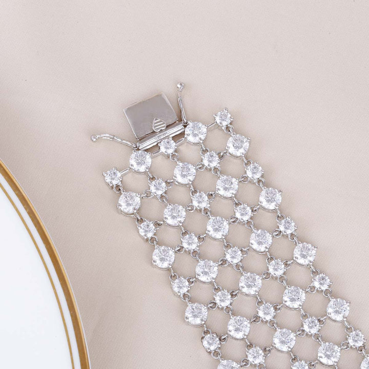 92.5 Pure Silver CZ 5 Line Night Dazzler Bracelet, fits up to size 2.5