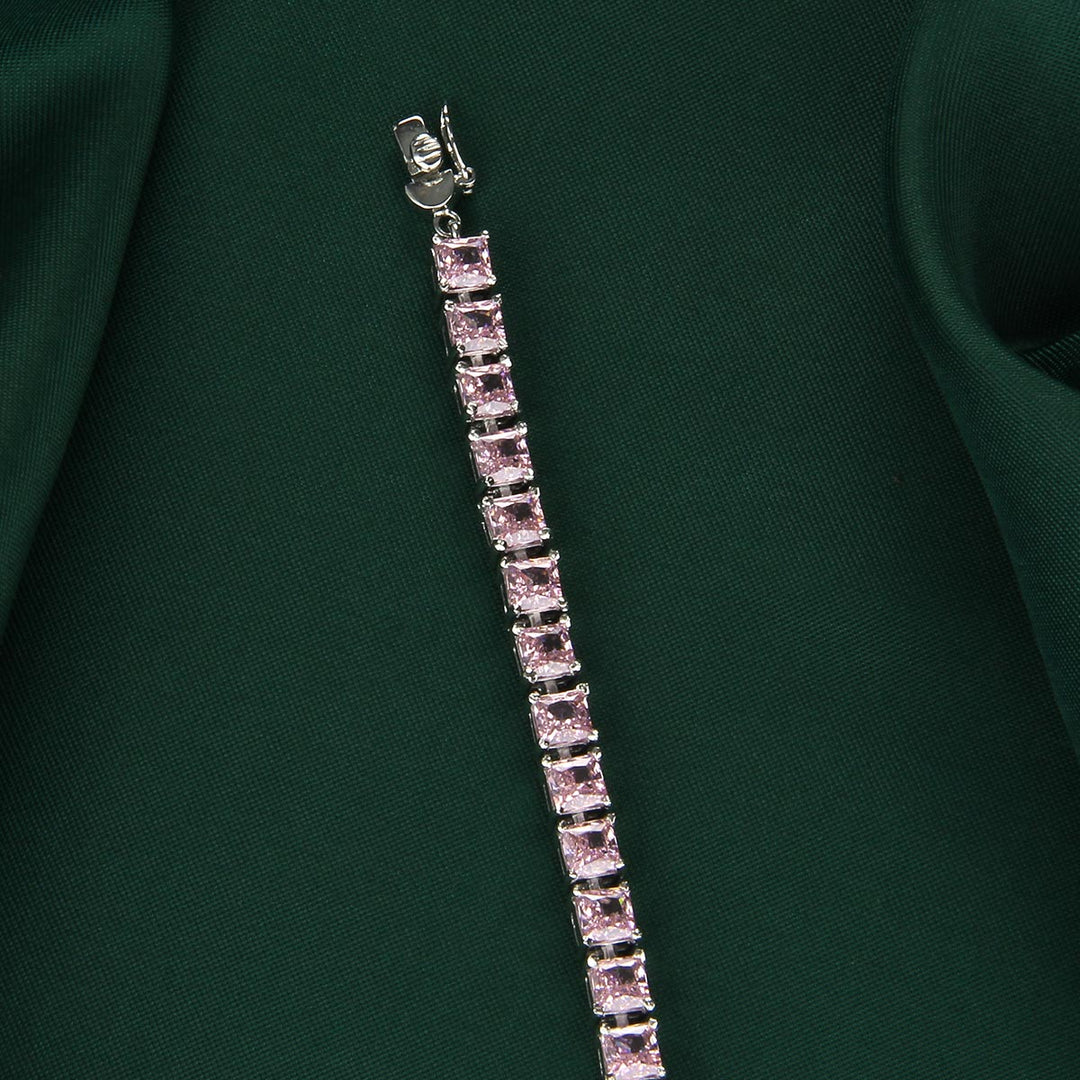92.5 sterling silver, Lovely Pink Chain Type Bracelet | SHOBITAM
