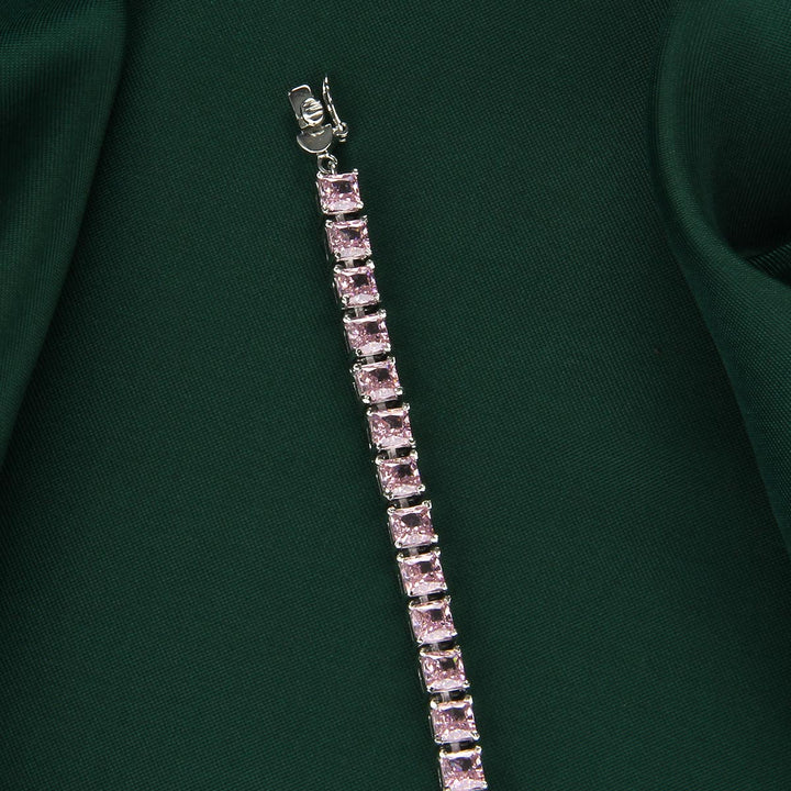 92.5 sterling silver, Lovely Pink Chain Type Bracelet | SHOBITAM