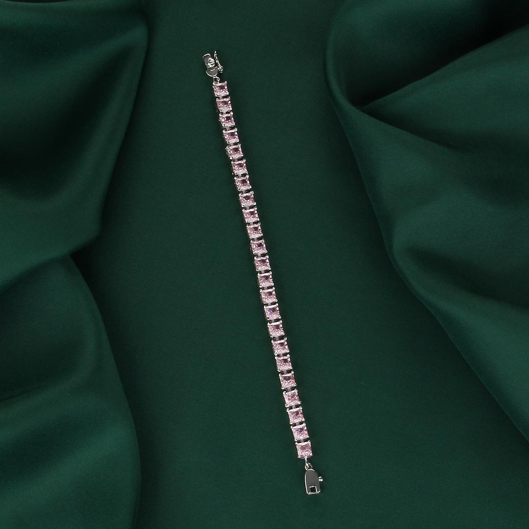 92.5 sterling silver, Lovely Pink Chain Type Bracelet | SHOBITAM