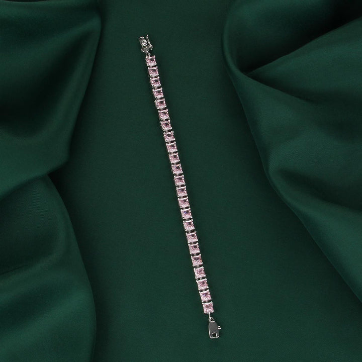 92.5 sterling silver, Lovely Pink Chain Type Bracelet | SHOBITAM