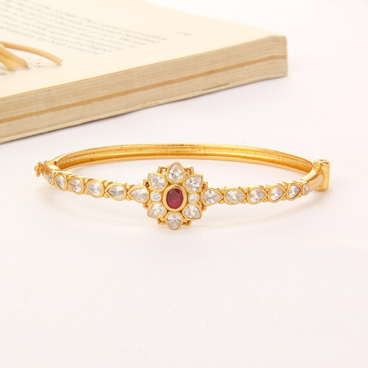 Pure 92.5 Silver, 24kt Gold Plated Pranthika Stone Bracelet | SHOBITAM
