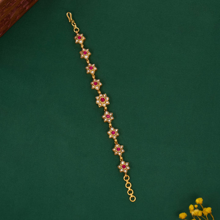 Pure 92.5 Silver, 24kt Gold Plated Rethika Kundan Bracelet | SHOBITAM