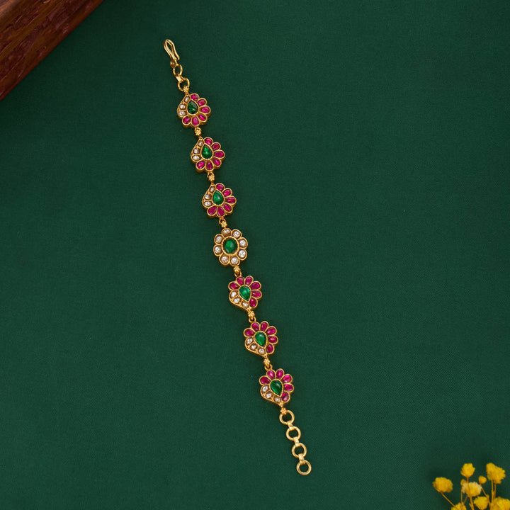Pure 92.5 Silver, 24kt Gold Plated Aanaya Kundan Bracelet | SHOBITAM