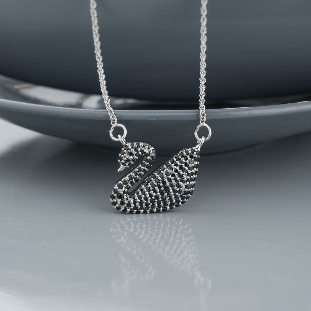 Pure 92.5 Silver Black Swan Pendant Set | SHOBITAM