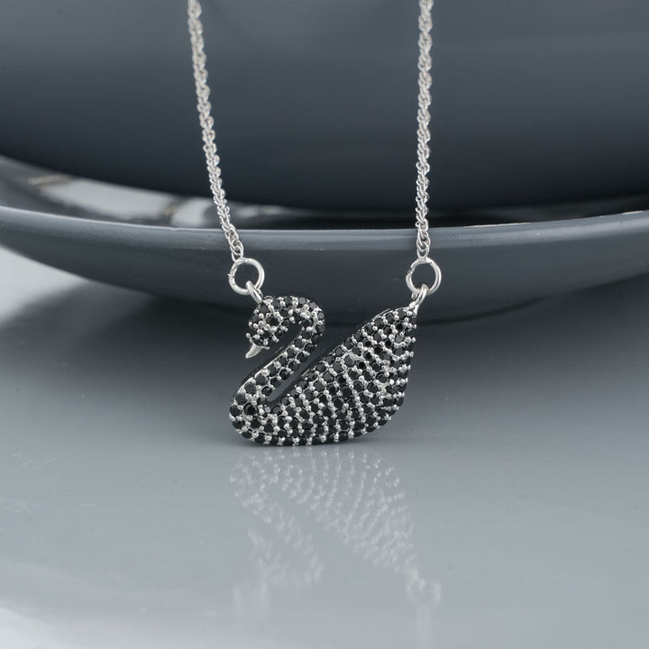 Pure 92.5 Silver Black Swan Pendant Set | SHOBITAM