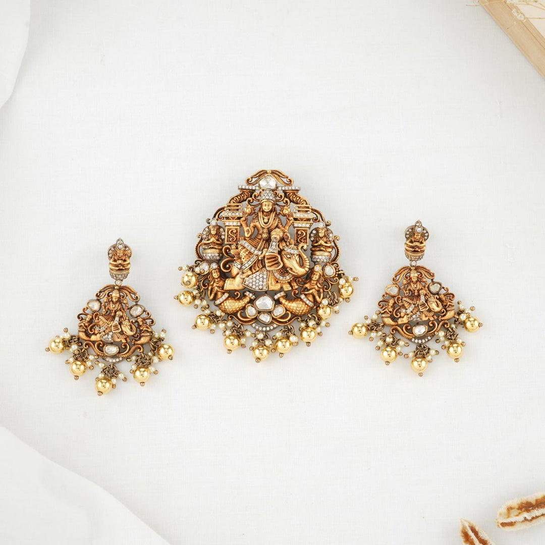 Pure 92.5 Silver Sri Lakshmi Pendant set | SHOBITAM
