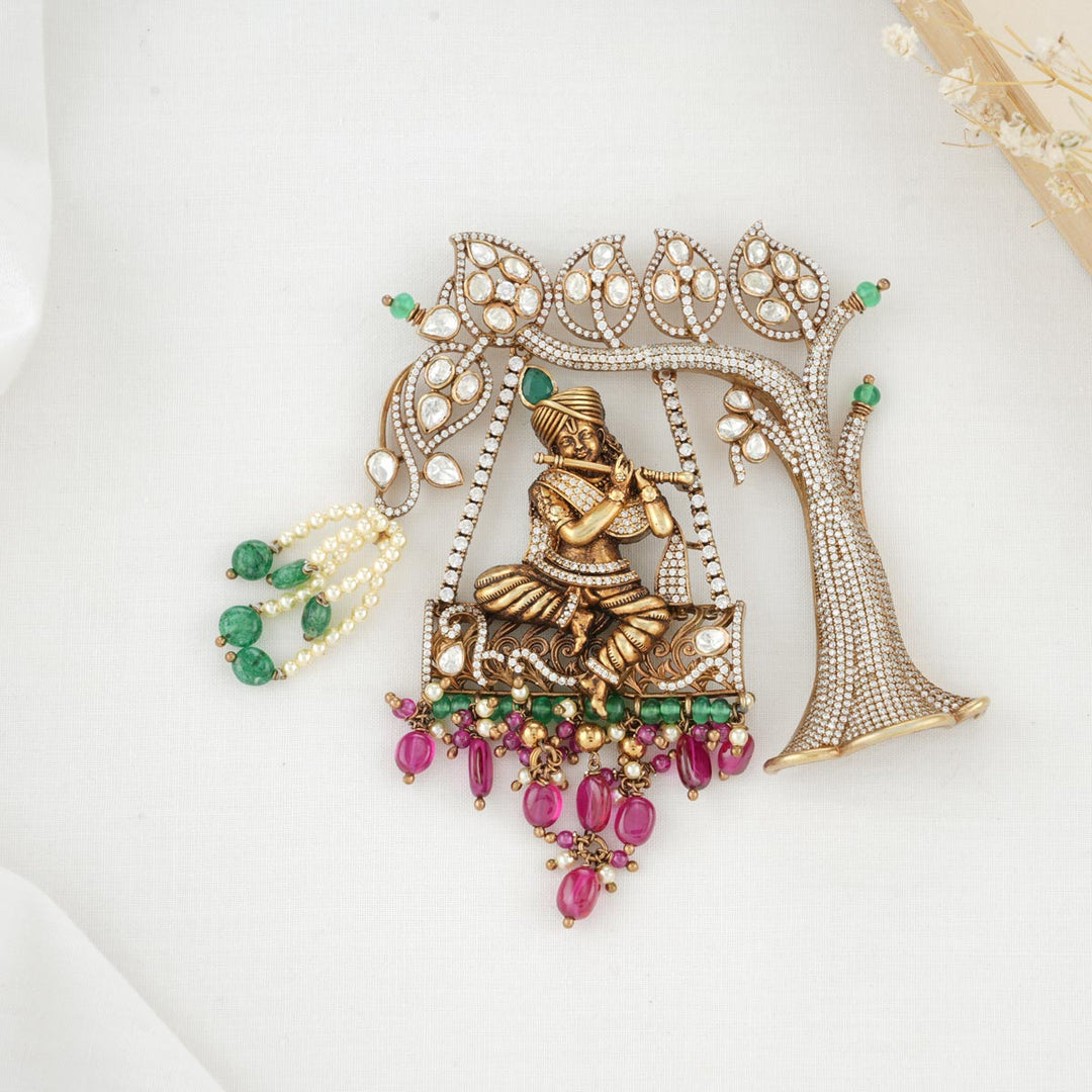 Pure 92.5 Silver Graceful Krishna Victorian Pendant set