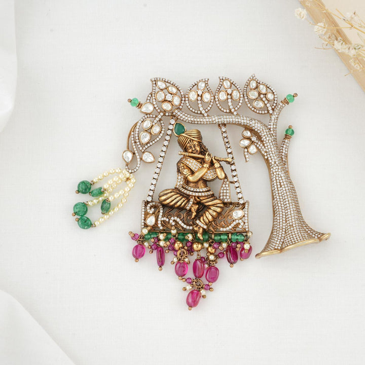 Pure 92.5 Silver Graceful Krishna Victorian Pendant set