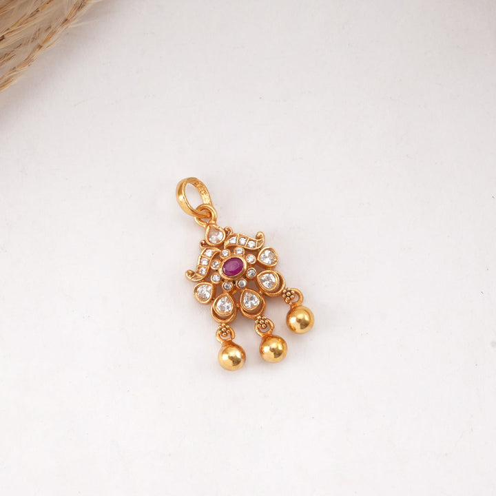 92.5 Silver, 22kt Gold Plated, Milanikha Stone Pendant Set | SHOBITAM