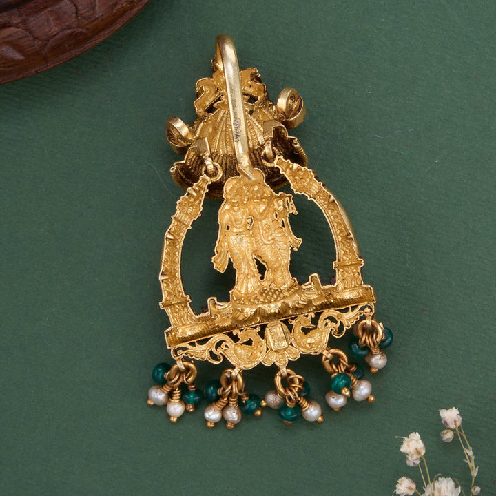 Pure 92.5 Silver, 24kt Gold Plated Radhae Krishna 3D Spl Pendant | SHOBITAM