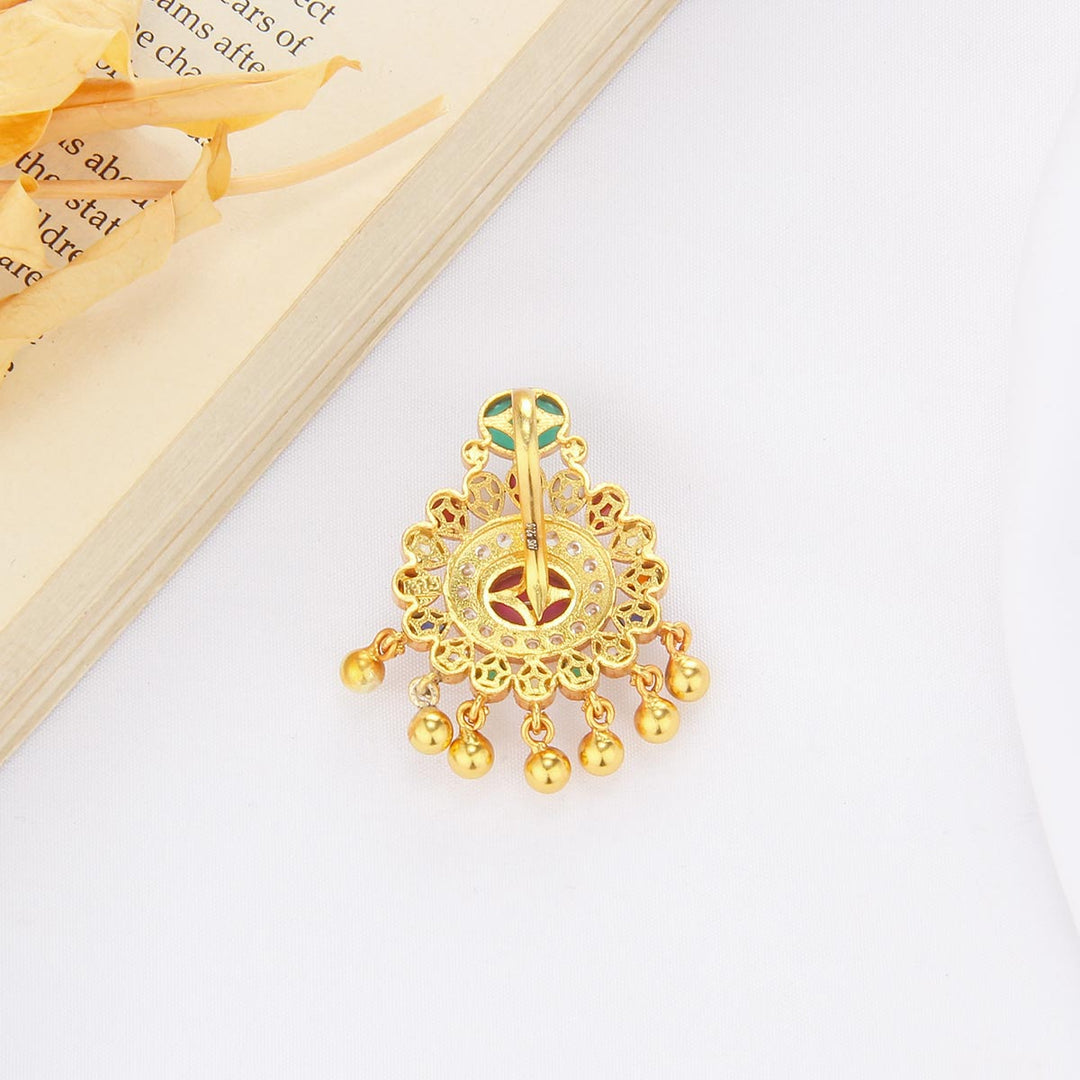 92.5 Silver, 22kt Gold Plated, Multi Glow Stone Pendant | SHOBITAM