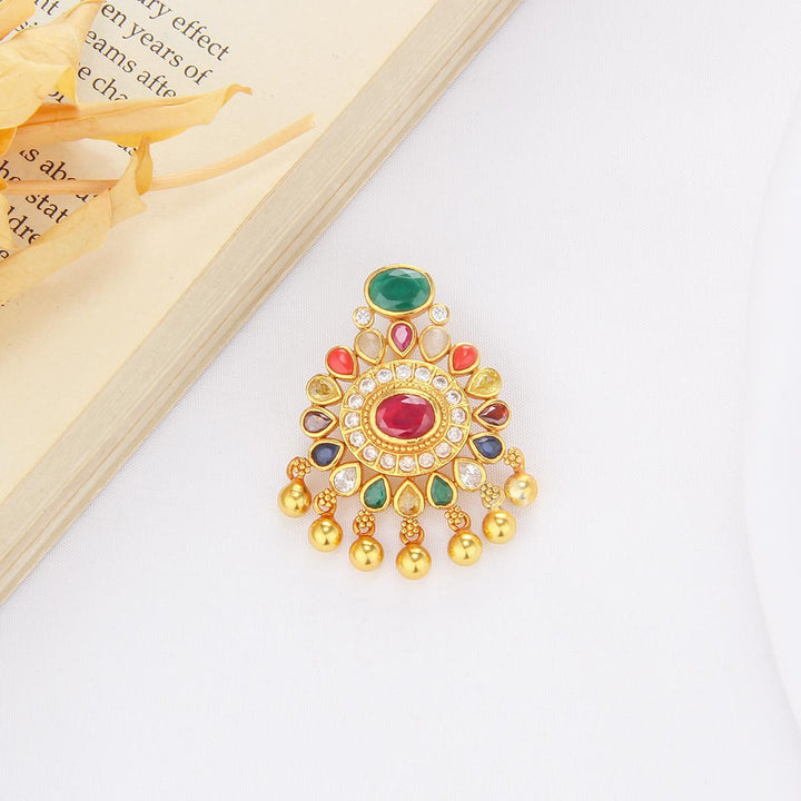 92.5 Silver, 22kt Gold Plated, Multi Glow Stone Pendant | SHOBITAM