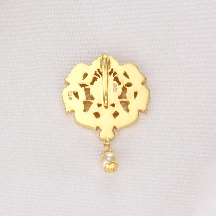92.5 Silver, 24 kt Gold-Plated Navarathna Kundan Pendant | SHOBITAM