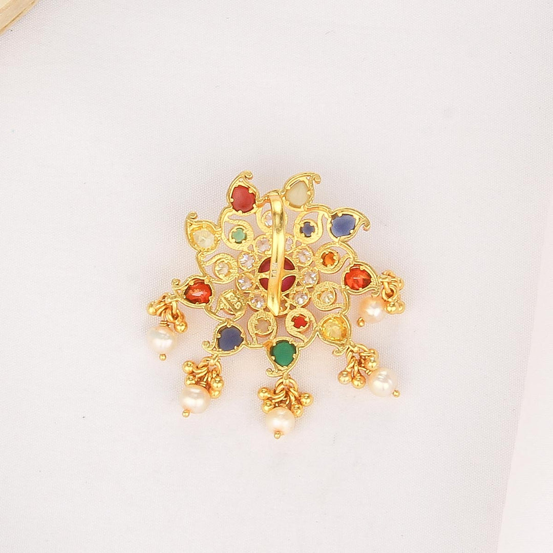 92.5 Sterling Silver with 24kt Gold Plated, Vinaya Stone Pendant | SHOBITAM