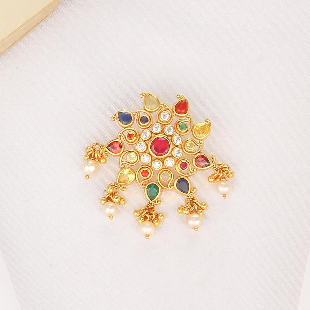 92.5 Sterling Silver with 24kt Gold Plated, Vinaya Stone Pendant | SHOBITAM