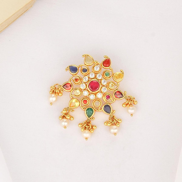 92.5 Sterling Silver with 24kt Gold Plated, Vinaya Stone Pendant | SHOBITAM