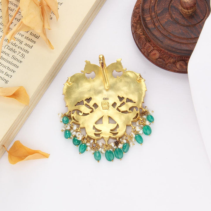 92.5 Silver, 24 kt Gold-Plated Amazing Kundan Gandaberunda Pendant | SHOBITAM