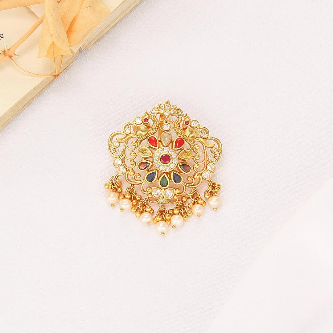 92.5 Sterling Silver, With Gold Plated, Abhitha Stone Pendant | SHOBITAM