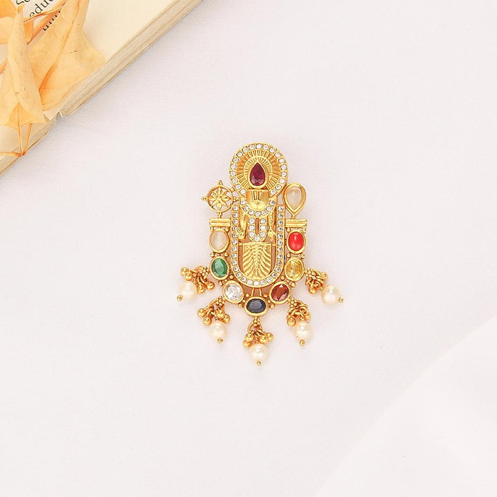 92.5% sterling silver and plated with 24kt gold Perumal Designed Stone Pendant | SHOBITAM