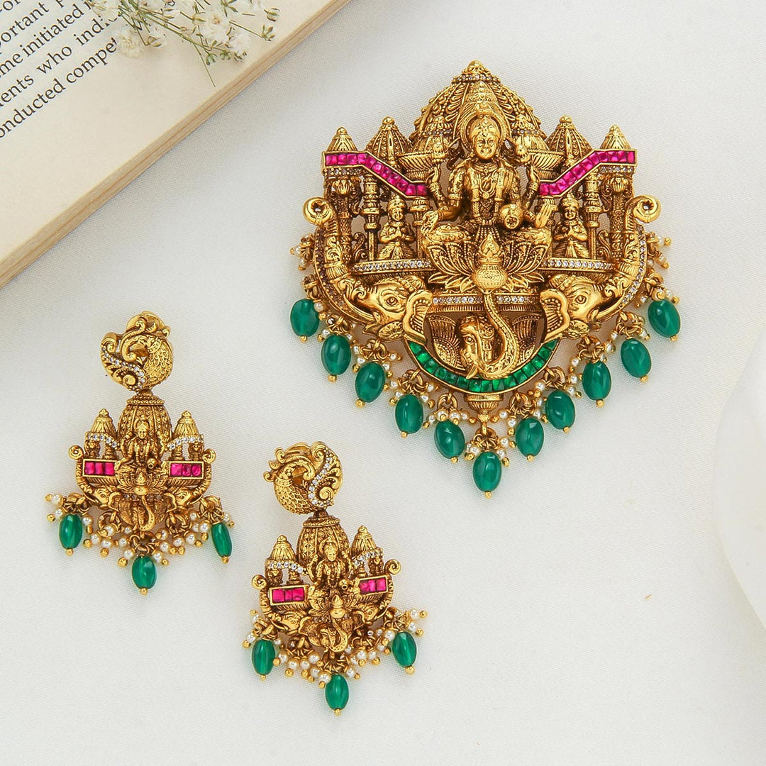 92.5 Silver, 24kt Gold Plated, Dhivinkha Nagas Pendant Set | SHOBITAM
