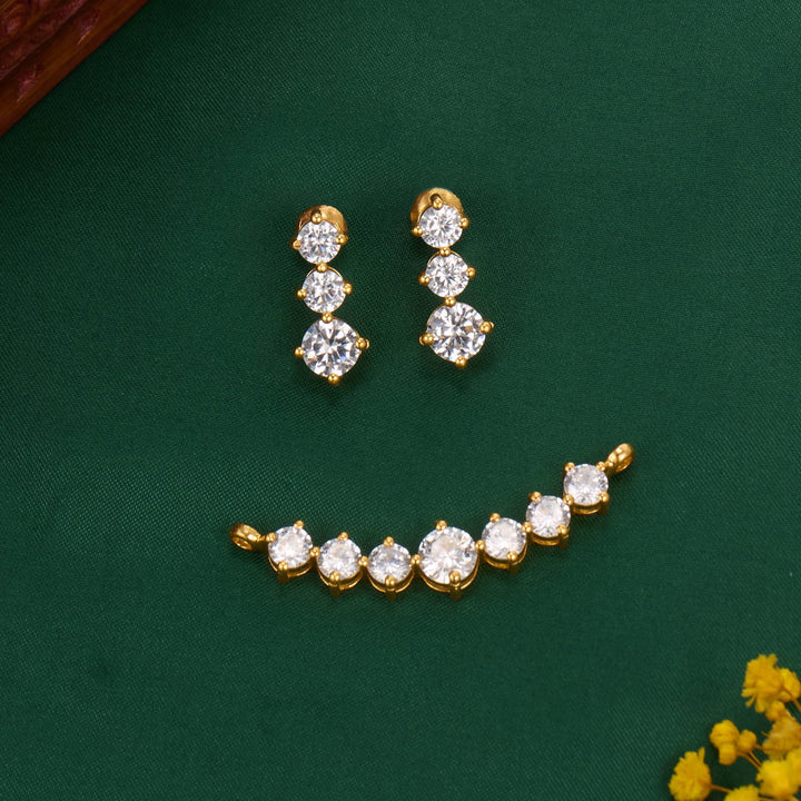 Pure 92.5 Silver, 24kt Gold Plated Sparkling Stone Pendant Set | SHOBITAM
