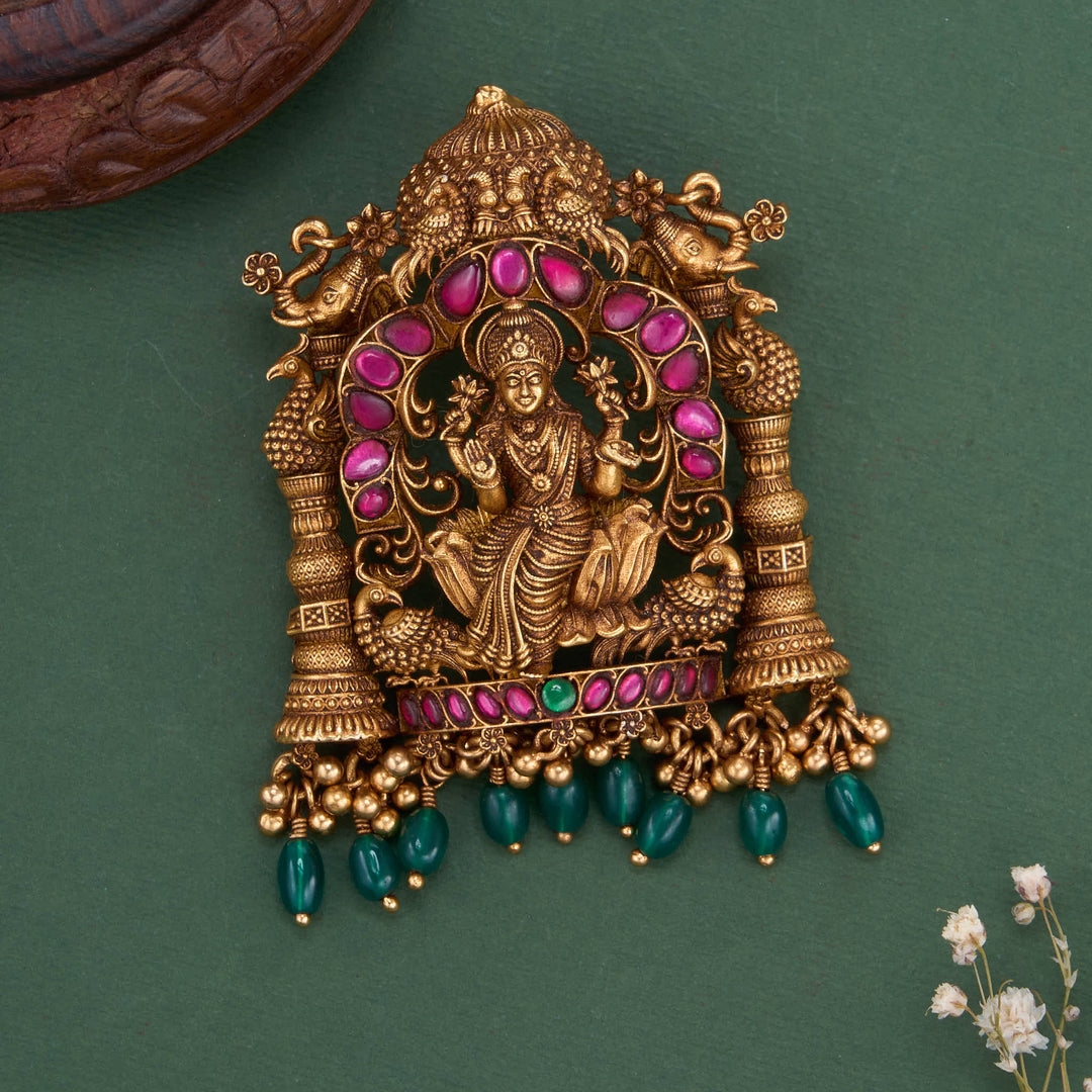 Pure 92.5 Silver, 24kt Gold Plated Lakshmi 3D Spl Pendant | SHOBITAM