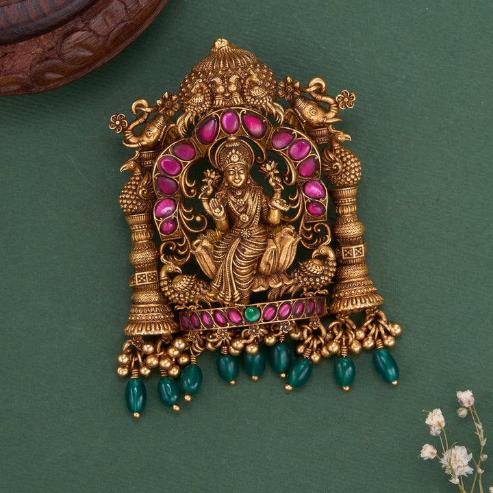 Pure 92.5 Silver, 24kt Gold Plated Lakshmi 3D Spl Pendant | SHOBITAM