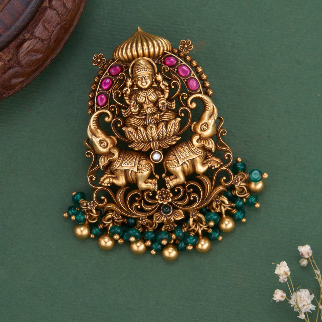 Pure 92.5 Silver, 24kt Gold Plated Aavanthika 3D Spl Pendant | SHOBITAM