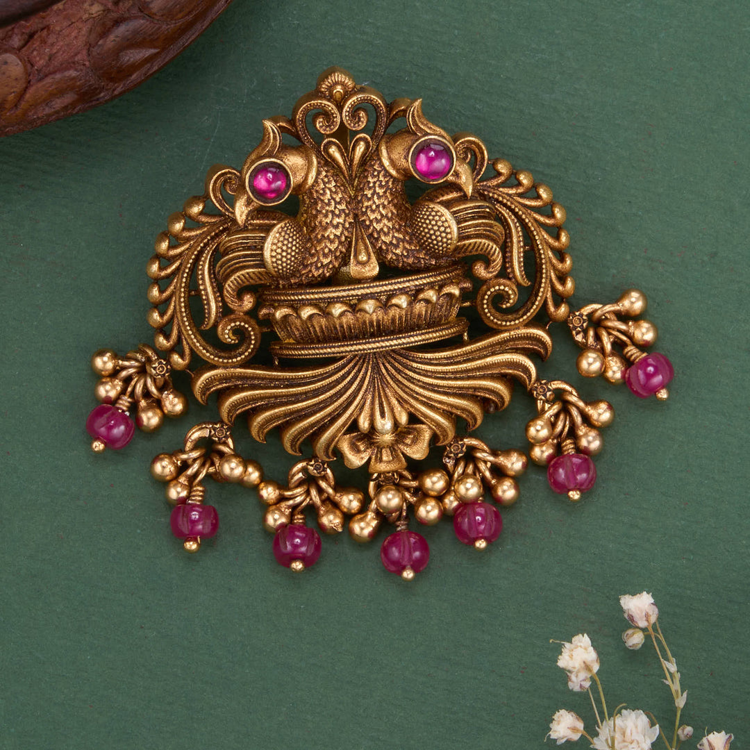 Pure 92.5 Silver, 24kt Gold Plated Aravinkha 3D Spl Pendant | SHOBITAM