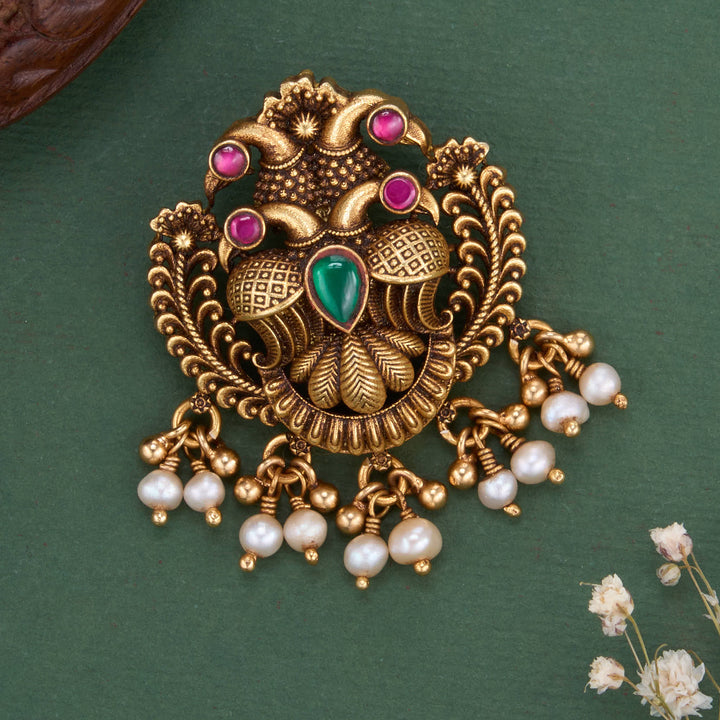 Pure 92.5 Silver, 24kt Gold Plated Vishitha 3D Spl Pendant | SHOBITAM
