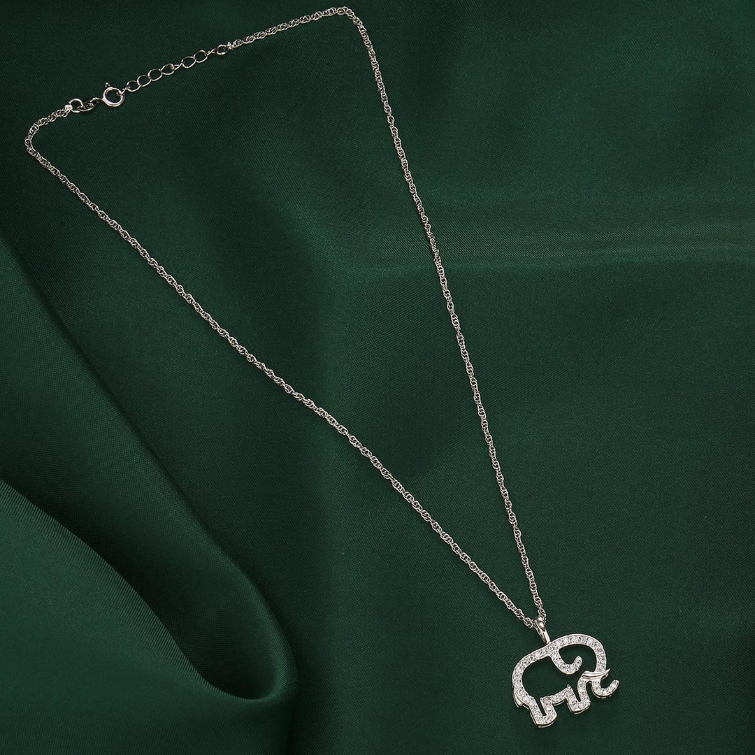 92.5 Silver Cute Elephant Swarovski Chain | SHOBITAM