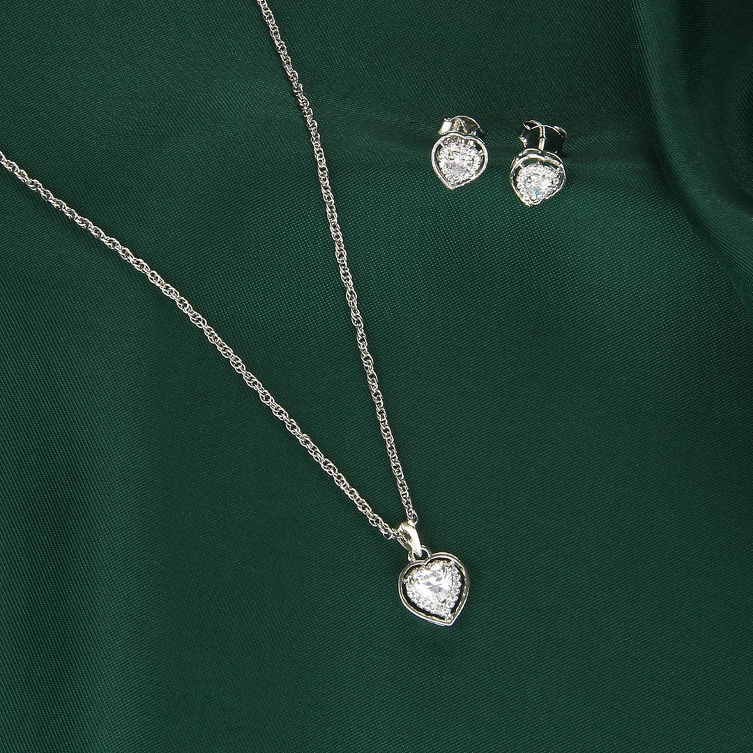 92.5 Silver Jewellery Twin Heart Chain with Earrings | SHOBITAM