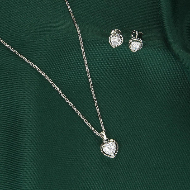 92.5 Silver Jewellery Twin Heart Chain with Earrings | SHOBITAM