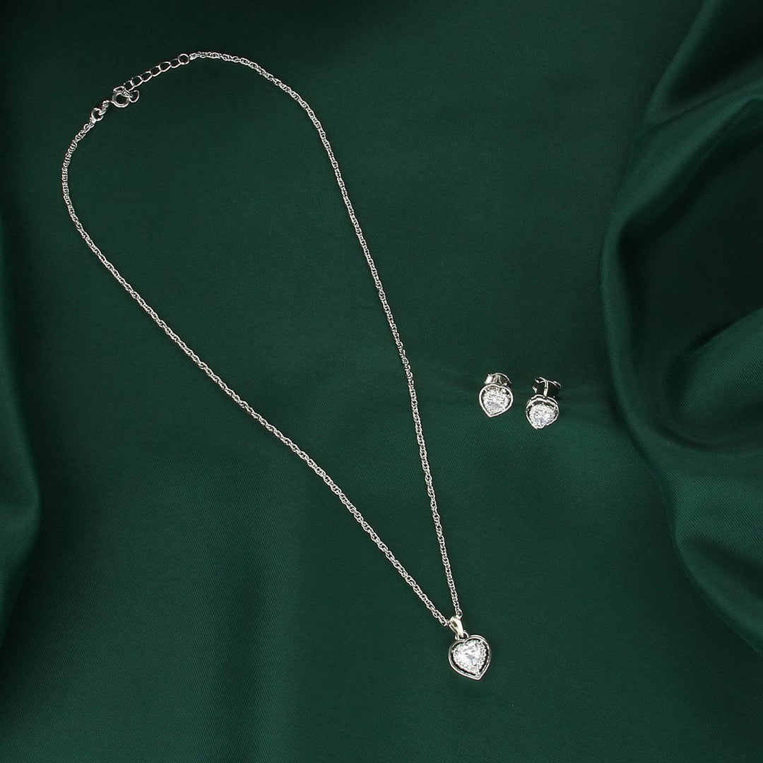 92.5 Silver Jewellery Twin Heart Chain with Earrings | SHOBITAM