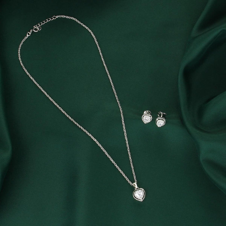 92.5 Silver Jewellery Twin Heart Chain with Earrings | SHOBITAM