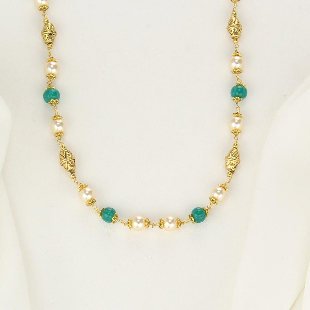 Pure 92.5 Silver, 24kt Gold Plated Dhanya Stone Chain | SHOBITAM