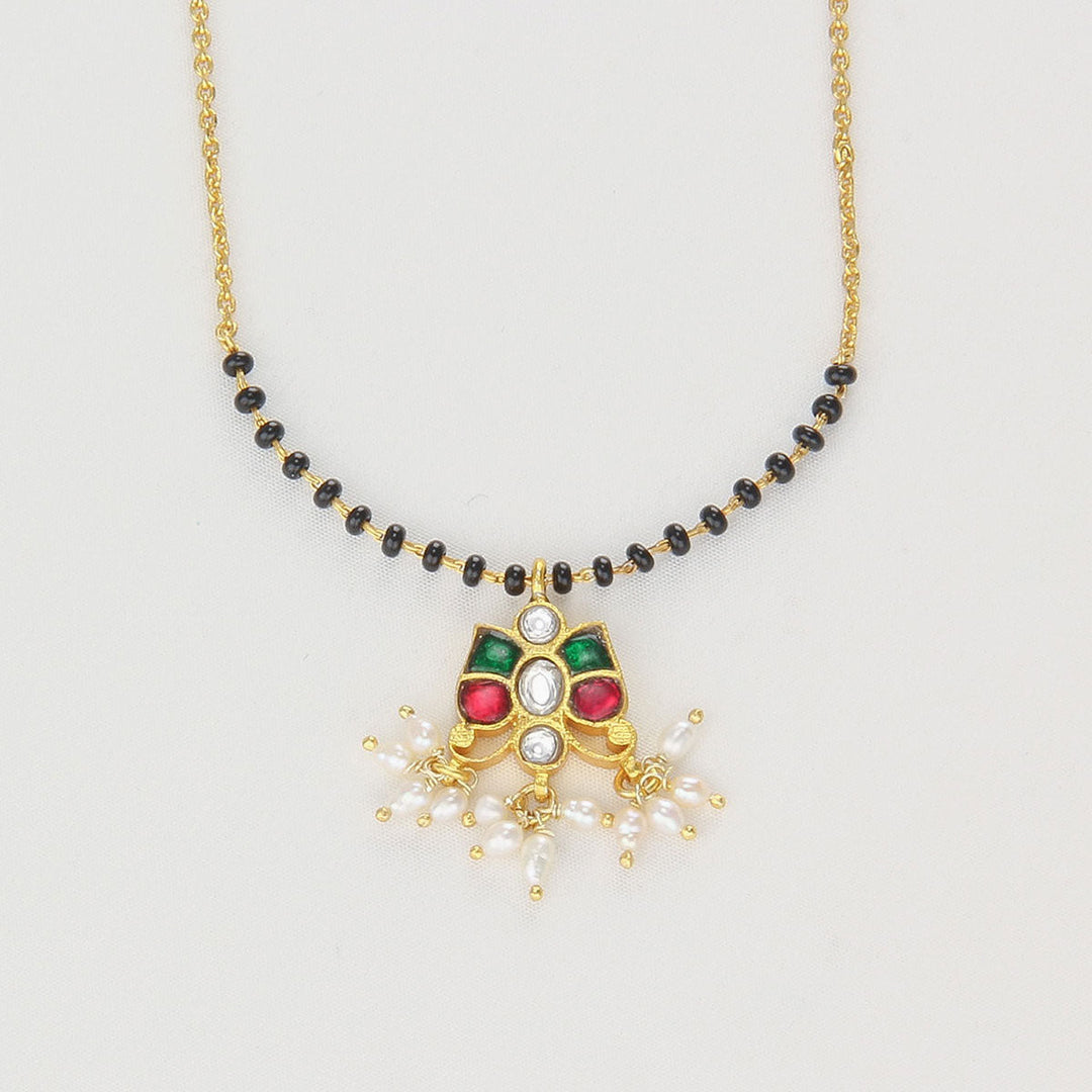 Pure 92.5 Silver, Gold Plated Nilani Kundan Chain Set | SHOBITAM