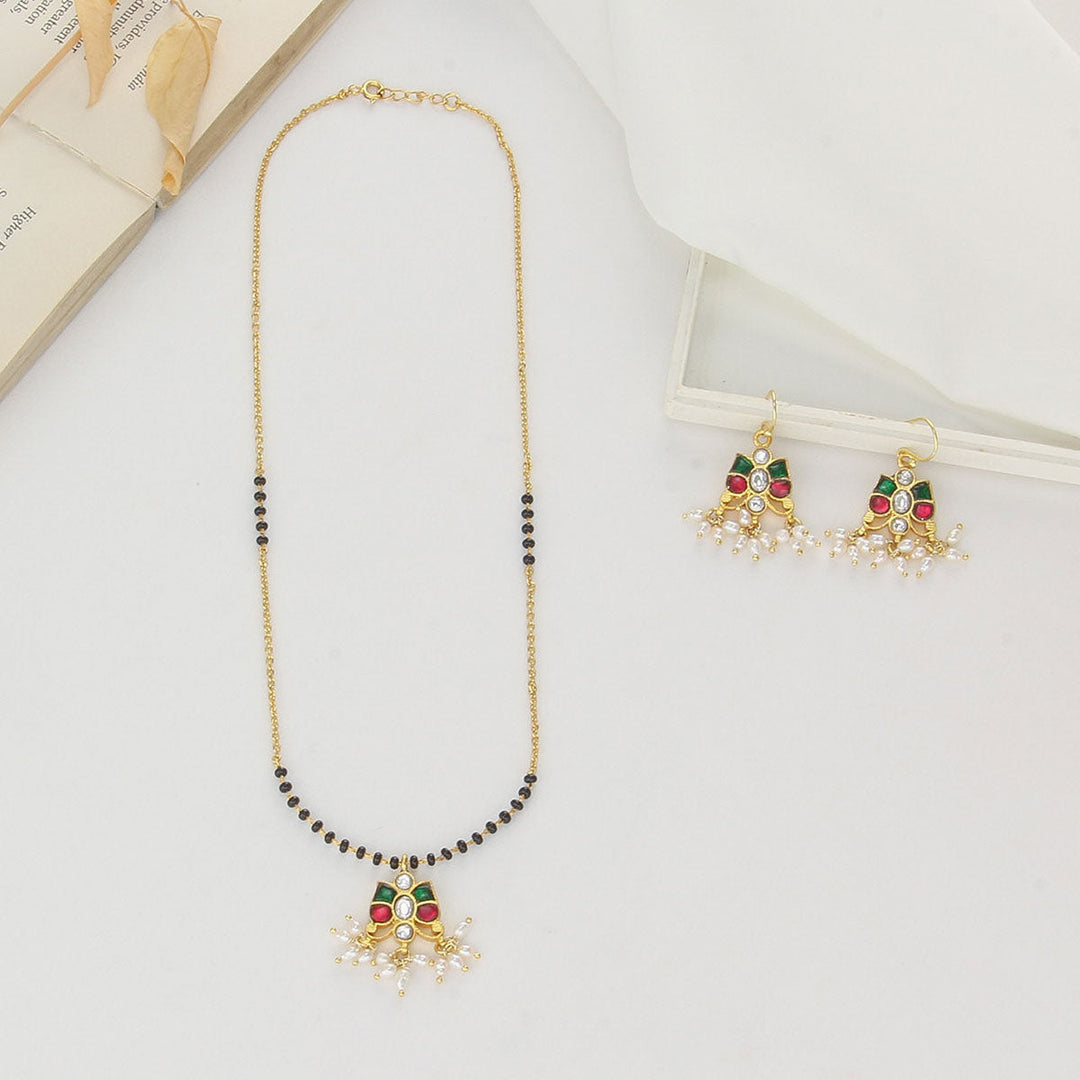 Pure 92.5 Silver, Gold Plated Nilani Kundan Chain Set | SHOBITAM