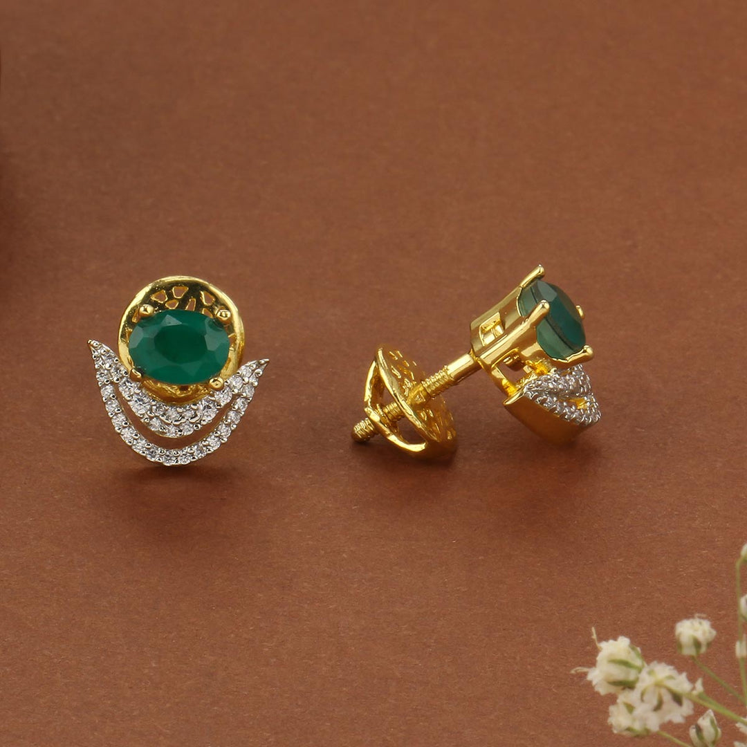 92.5 Silver, Gold Plated, Zenlira Diamond Design Studs | SHOBITAM