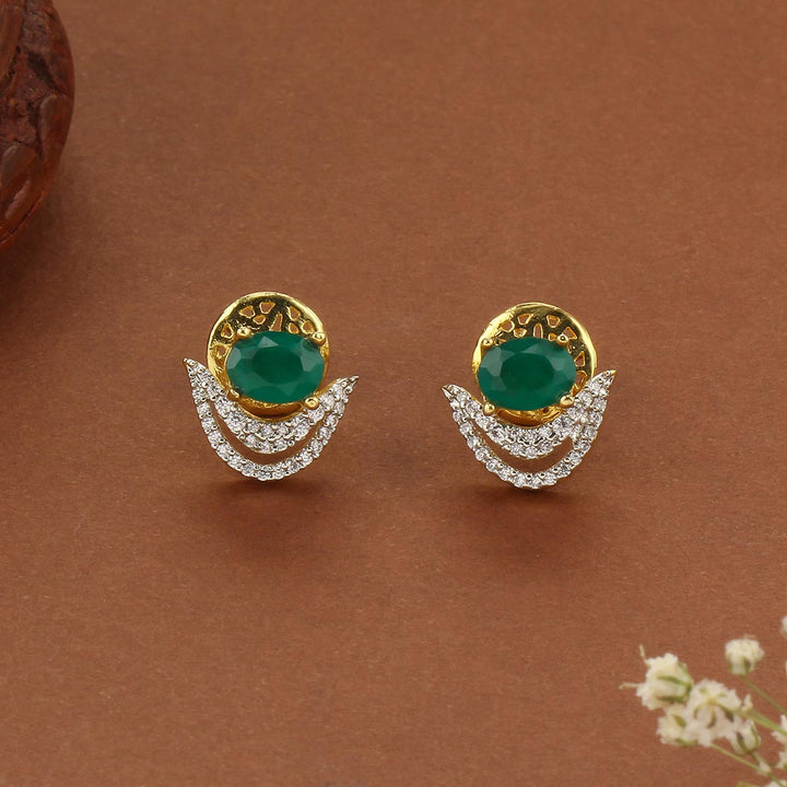 92.5 Silver, Gold Plated, Zenlira Diamond Design Studs | SHOBITAM