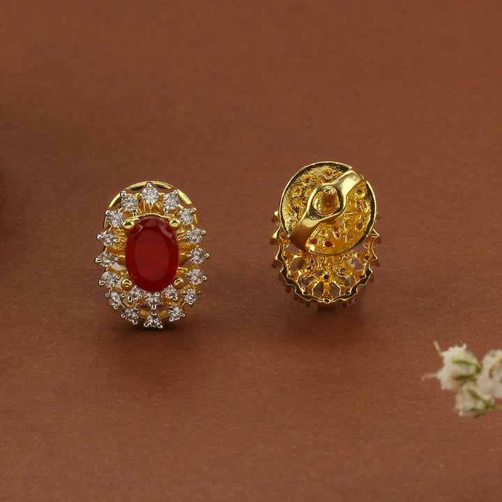 92.5 Silver, Gold Plated, Zormira Diamond Design Studs | SHOBITAM