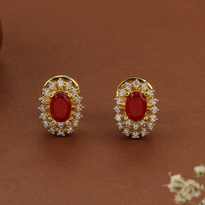 92.5 Silver, Gold Plated, Zormira Diamond Design Studs | SHOBITAM