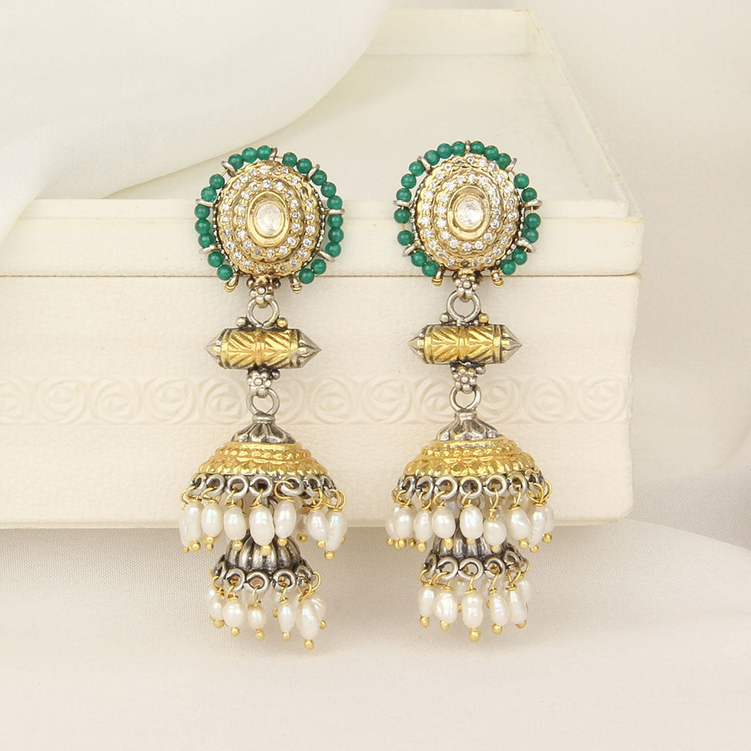 92.5 Silver and 24kt gold-plated, Tribal Aura Boho Jhumkas | SHOBITAM